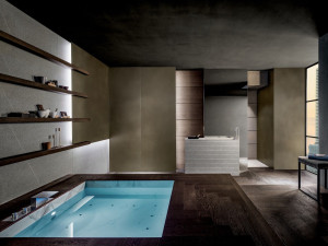 Мебель для ванной комнаты из дуба и камня