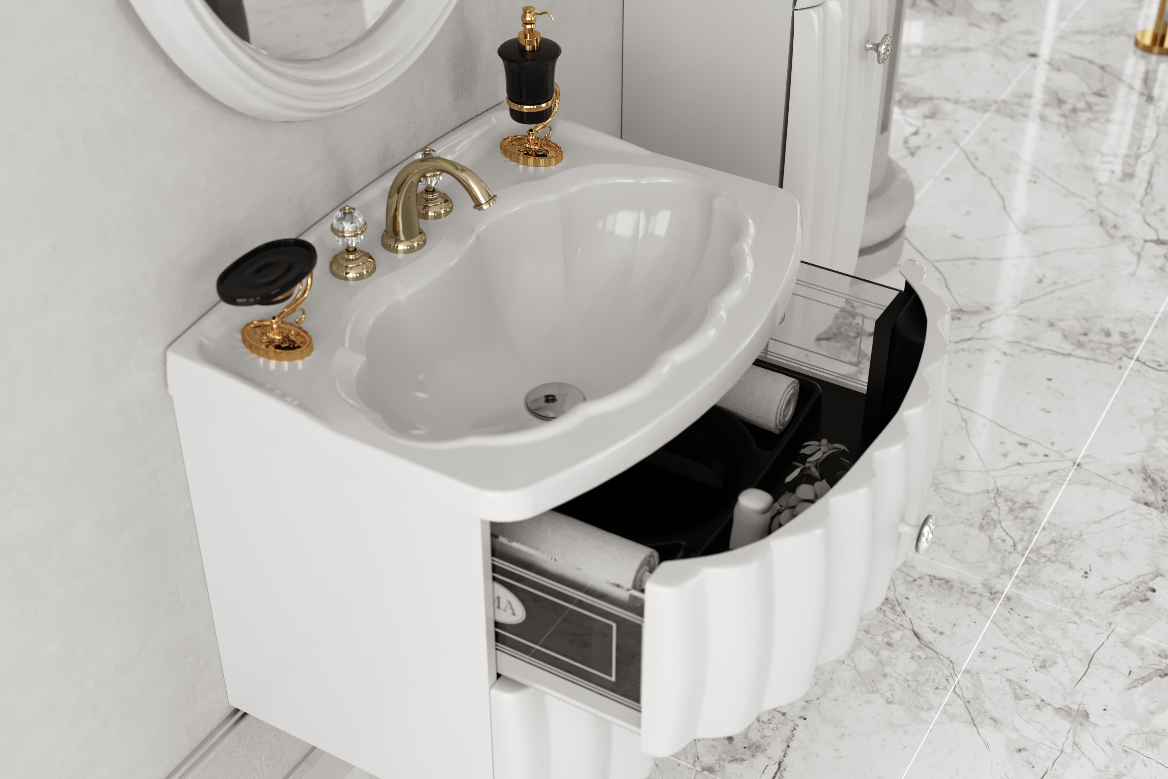 У40392 Тумба с раковиной Pearl 70, 2я, White 1 Marka Pearl - Вид №1