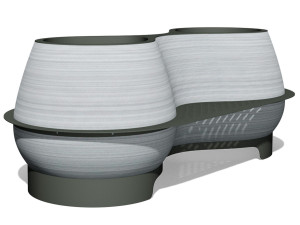 Скамейка из переработанного пластика и нержавеющей стали со спинкой и встроенной плантатором