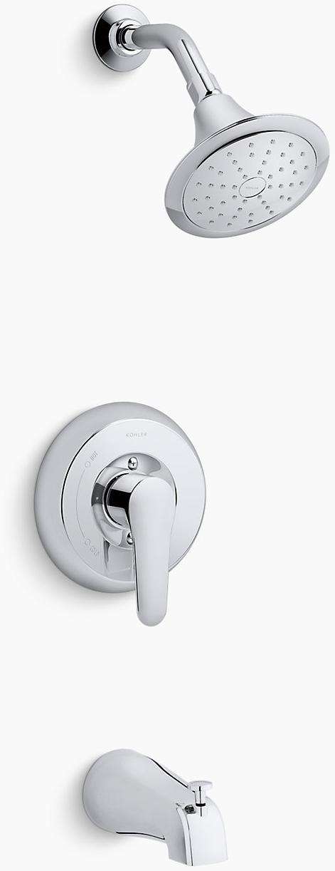 KOHLER Клапан для ванны и душа July  Rite-Temp с рычажной ручкой, скользящим изливом и насадкой для душа 2,0 галлона в минуту K-TS98006-4-CP  - Вид №1