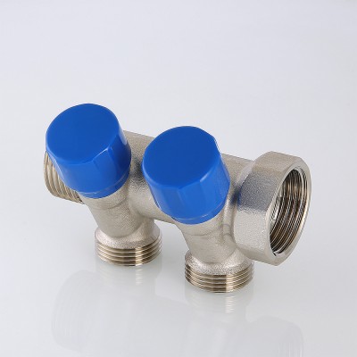 VTc.560.NE.060502 Коллектор с регулирующими вентилями и комплектом ручек Valtec 1", 2 x 3/4"  - Вид №1