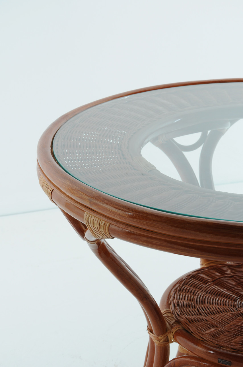 Обеденный стол круглый со стеклянной столешницей 77х83 см коньяк Calamus Rotan VINOTTI  00-3885210 Коричневый  - Вид №2