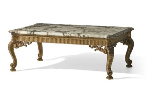 Лакированный прямоугольный журнальный столик с мраморной столешницей