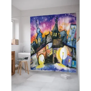 93783179 Штора для ванной JoyArty Сказочный вечер из ткани, 180x200 см с крючками STLM-1549080