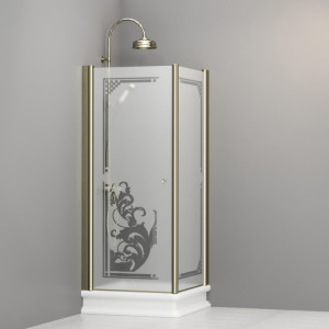 9160P1 Душевая кабина DX с распашной дверью и фиксированной боковой частью для душевого поддона квадрат 80x80, цвет Золотистый Kerasan RETRO Италия