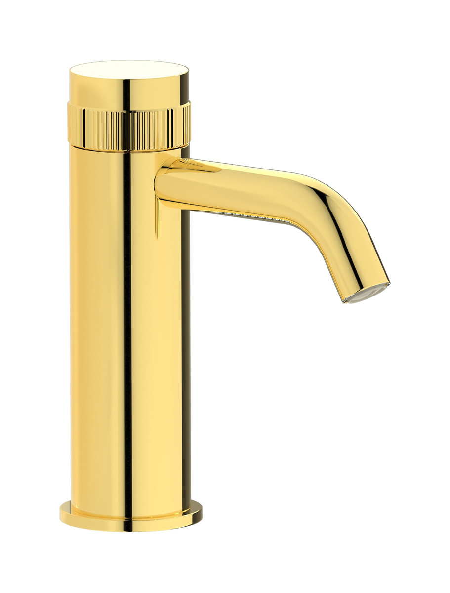 Монорычажный прогрессивный смеситель на раковину в комплекте с донным клапаном. WE ARE IB rx200oo Gold Reflex