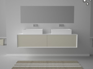 Подвесной шкаф для умывальника из МДФ с столешницей из смолы и ящиками