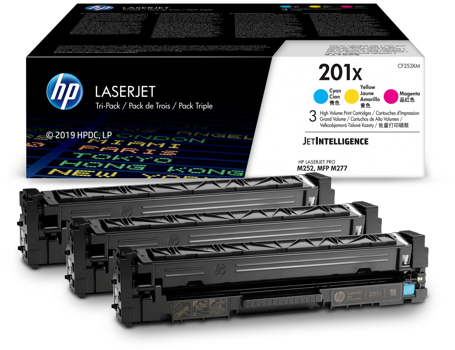 CF253XM 201x 3-pack high yield cyan/magenta/yellow original laserjet toner cartridges HP Santreyd  - Вид №1