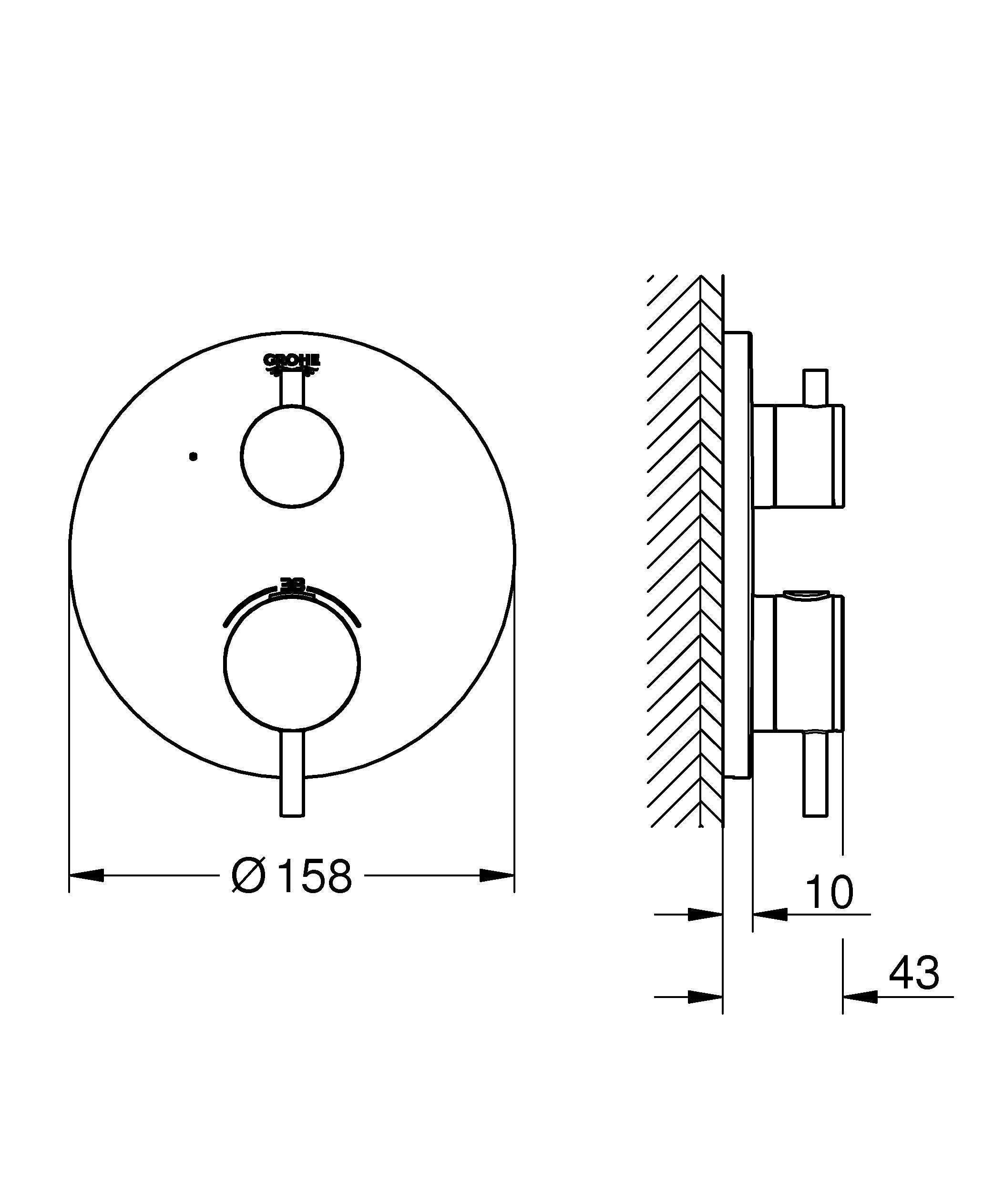 Внешняя часть термостатического смесителя для душа GROHE Atrio, темный графит, матовый (24134AL3) - Вид №3