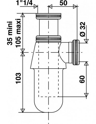 607000 005 00  Черный сифон для умывальника, регулируемый 35/105 мм, выход Д. 32 мм, NF Valentin Чернить  - Вид №2