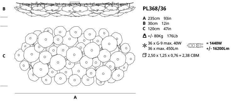 Serip Бронзовый потолочный светильник ручной работы Nenufar Pl368/36 - Вид №1