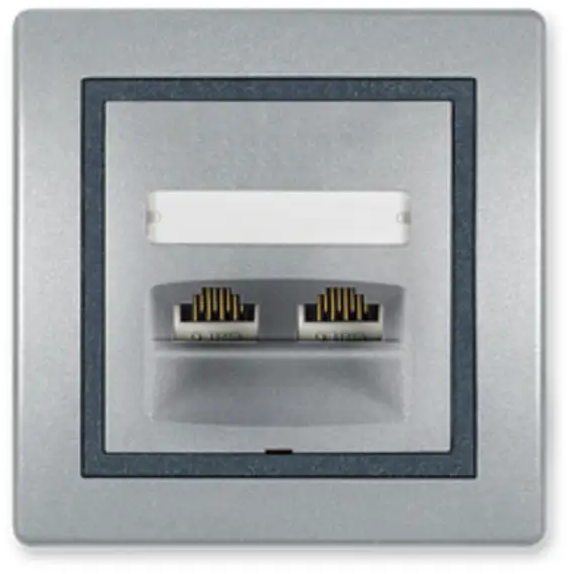 91698727 Розетка компьютерная двойная встраиваемая Aling-conel Prestige 614.S2S RJ45 Cat 5e UTP цвет серебряный/графитовый STLM-1113626