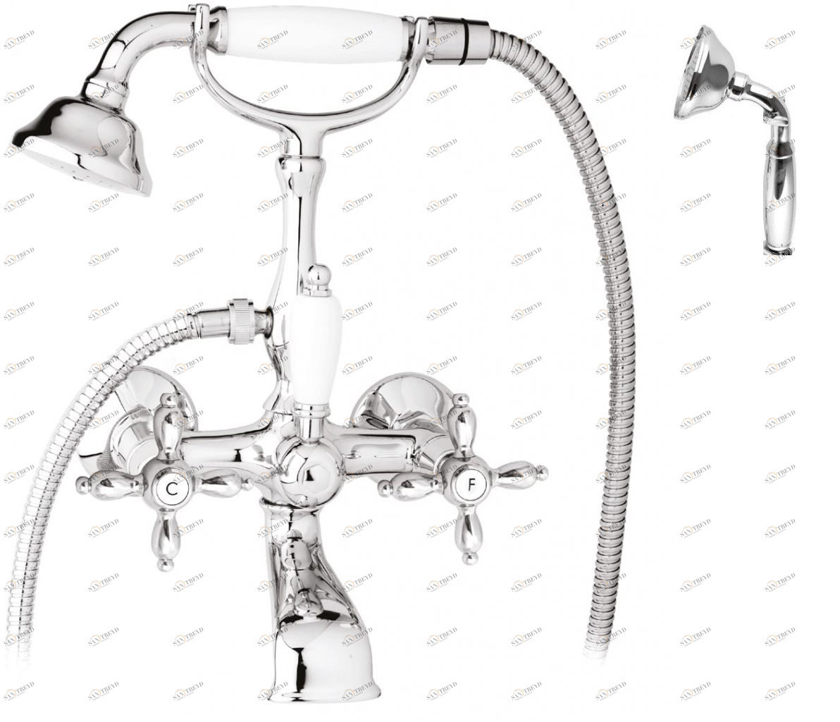 Смеситель для ванны с поворотным изливом с ручным душем, шлангом 150 см CEZARES NOSTALGIA-VD-01-M