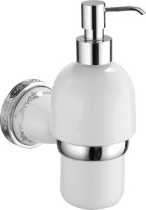 H9750/11CR Sanibano Kleo, настенный керамический дозатор, цвет хром - белая керамика