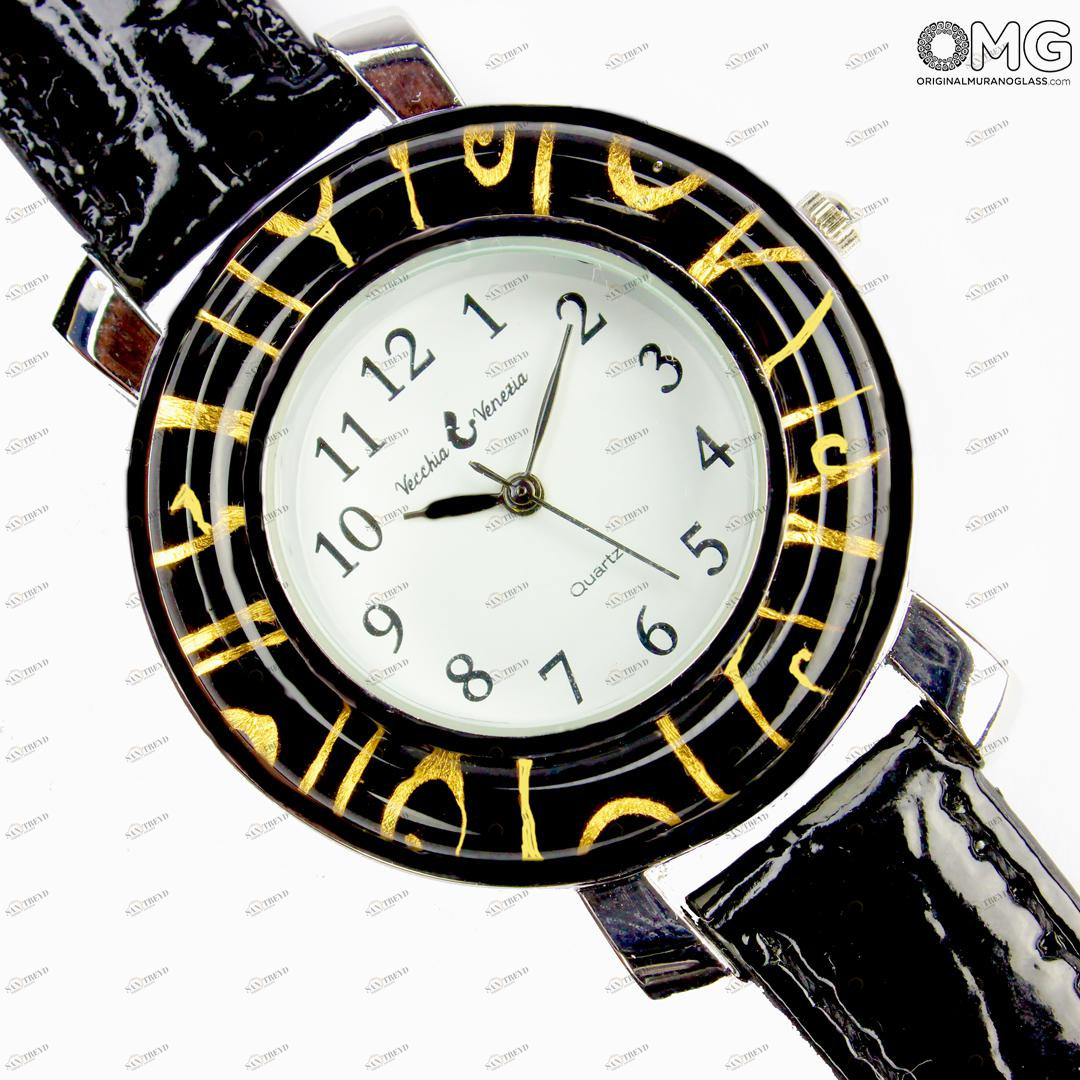 2998 ORIGINALMURANOGLASS Наручные часы Унисекс - чёрные - Original Murano Glass OMG 23 см 