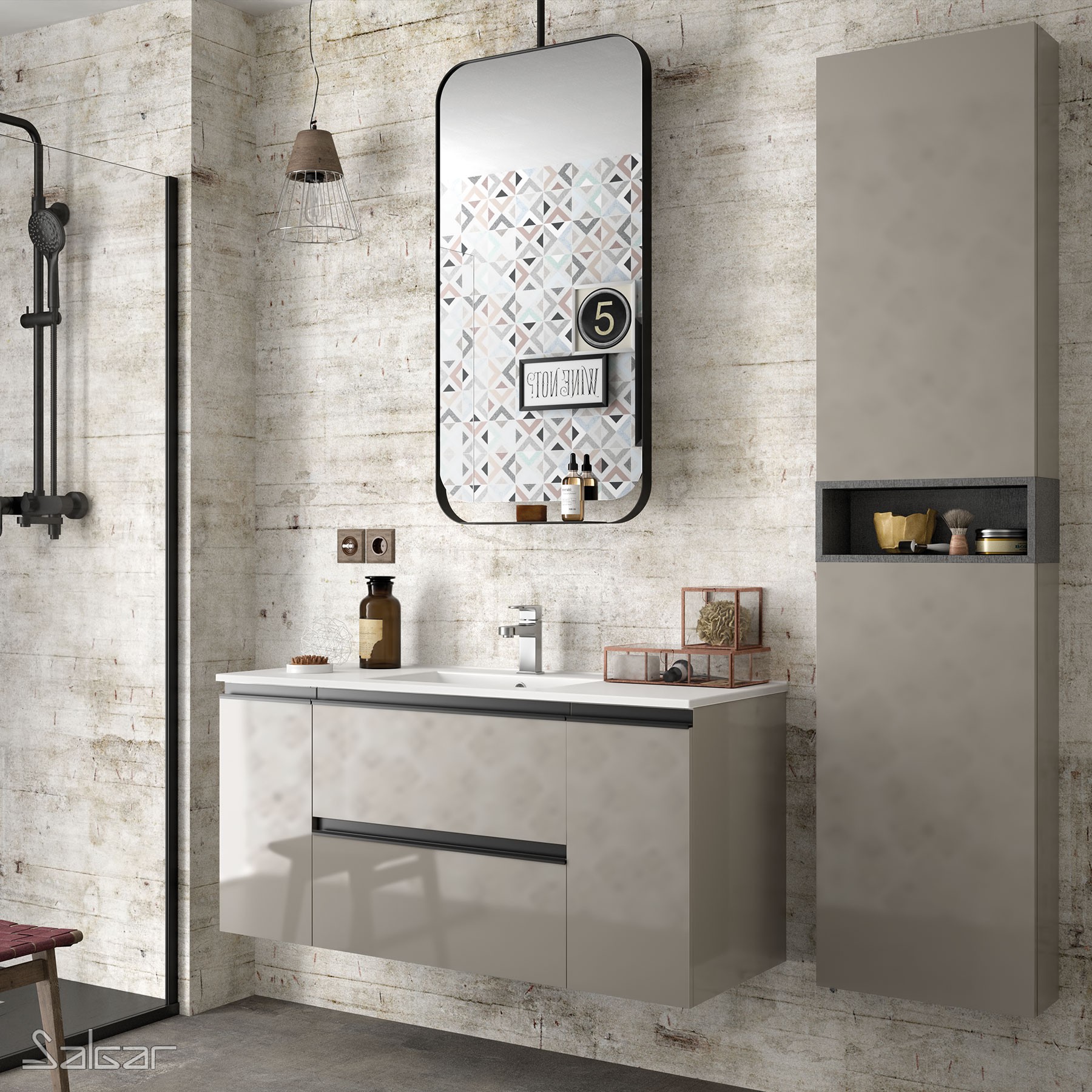 23222 SALGAR Модуль АЛЬЯНС 400 двусторонний 1 дверный GLOSS TAUPE 400 x 800 x 162 мм Глянцево-серо-коричневый  - Вид №2