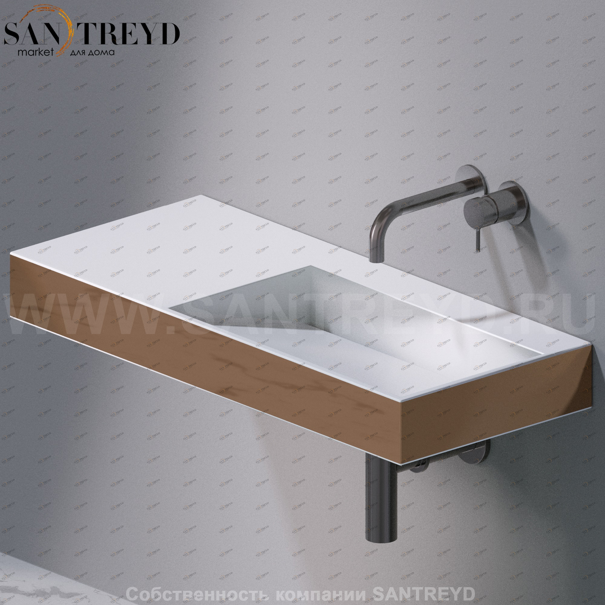 L014T1RPV4.250 Подвесная раковина настенная прямоугольная A. e T. Italia P35 золотая AeT ITALIA