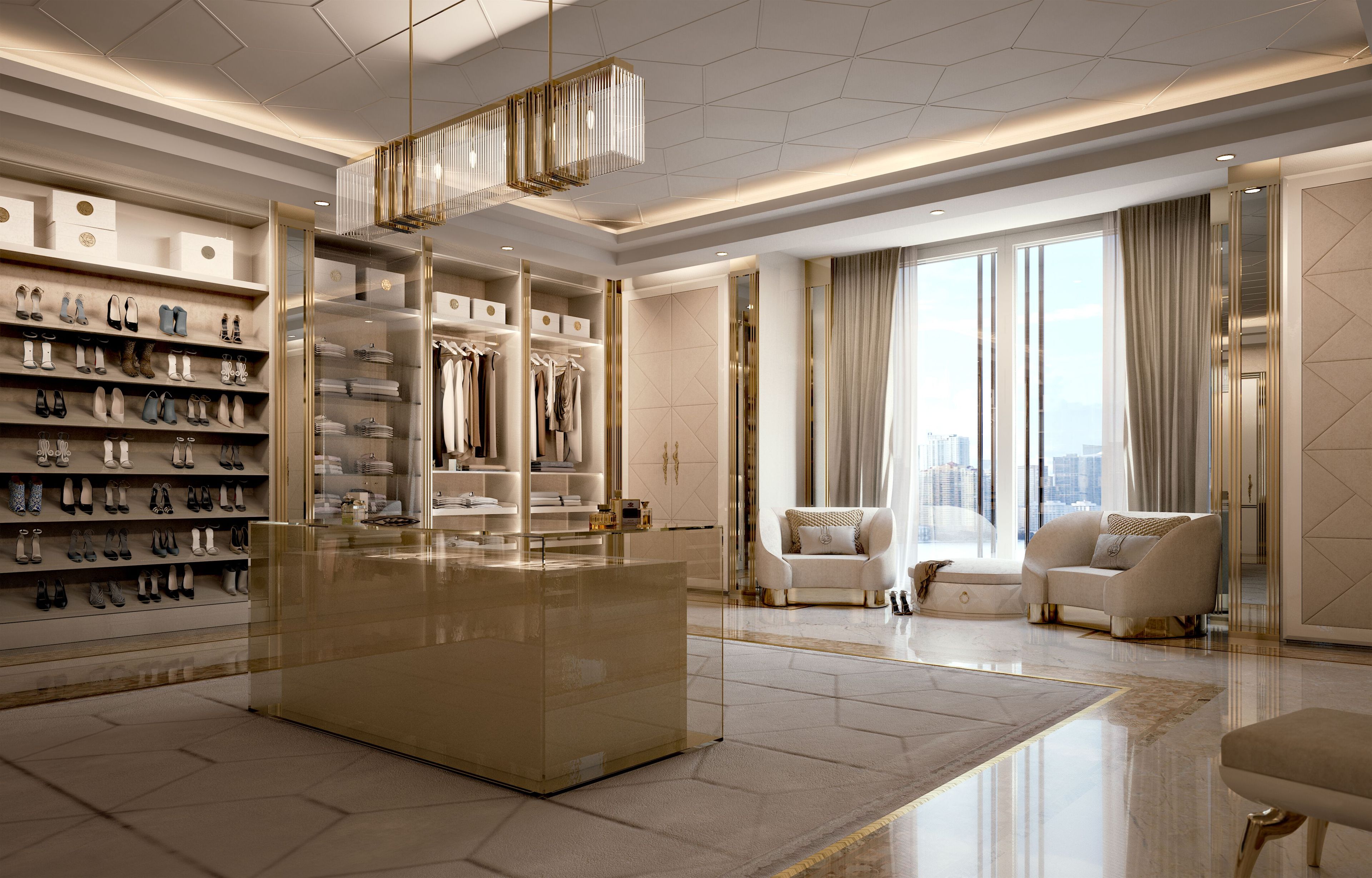 Модульная деревянная и стеклянная гардеробная со встроенным освещением Bizzotto Italia Symphony-Infinity ARCH-00037472 - Вид №8