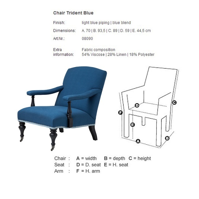 Кресло Trident от Eichholtz EICHHOLTZ ДИЗАЙНЕРСКИЕ, EICHHOLTZ 062233 Синий  - Вид №3