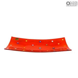 2750 ORIGINALMURANOGLASS Прямоугольное блюдце для мелочей Флай - красное - Original Murano Glass OMG 13 см