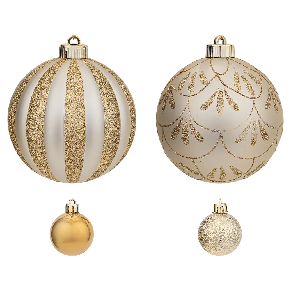Набор елочных шаров KREAFORTA золотистые с блестками 38 шт (диаметр 4-12 см) 89420562 STLM-1583448 - Вид №3