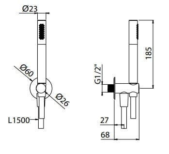 Настенный ручной душ ABS с фиксированной струей CARIMALI ARCH-00060123 - Вид №2