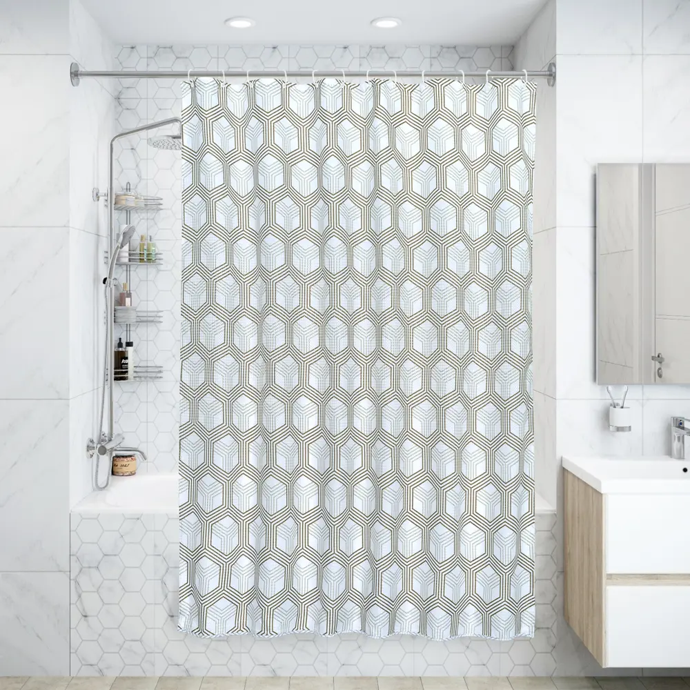 Штора для ванны Romb Zoloto, 180х200 см, полиэстер, цвет белый/бежевый BATH PLUS ШТОРЫ CHARME RED STLM-2073841