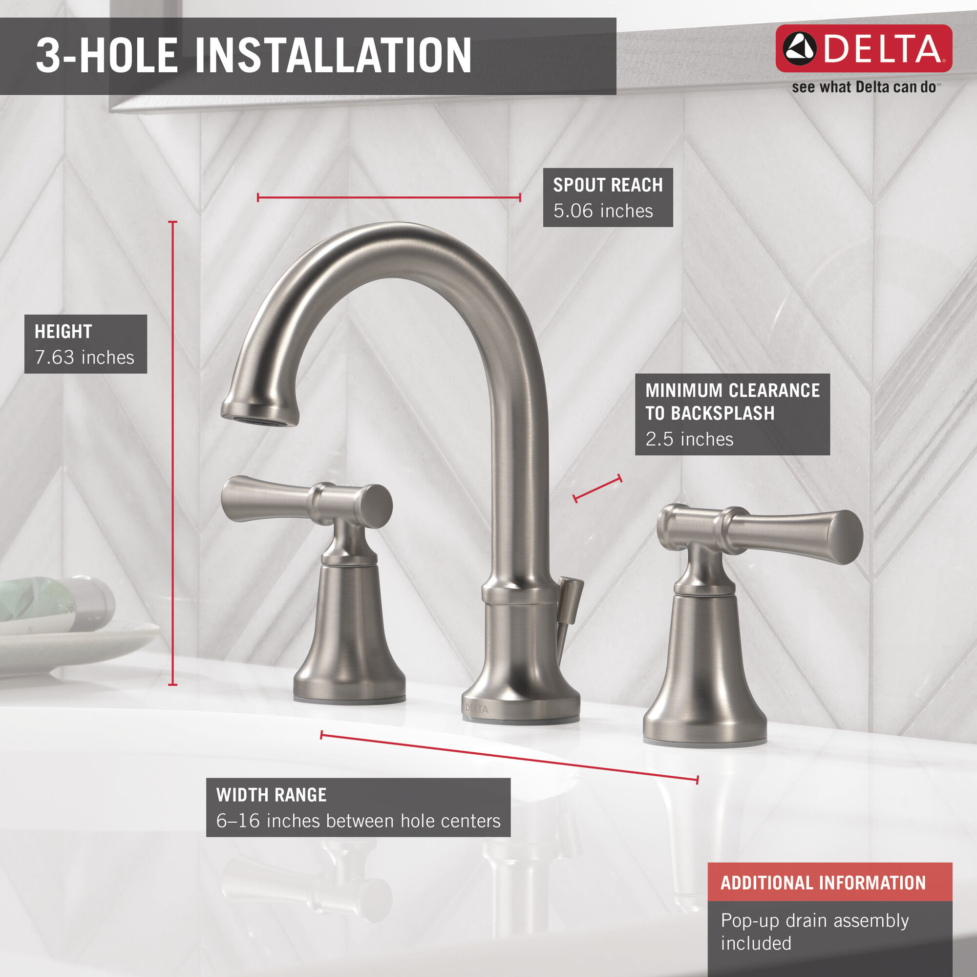 35747LF-SP Смеситель для ванной комнаты с двумя ручками Delta Faucet Chamberlain Матовый никель Spotshield  - Вид №1