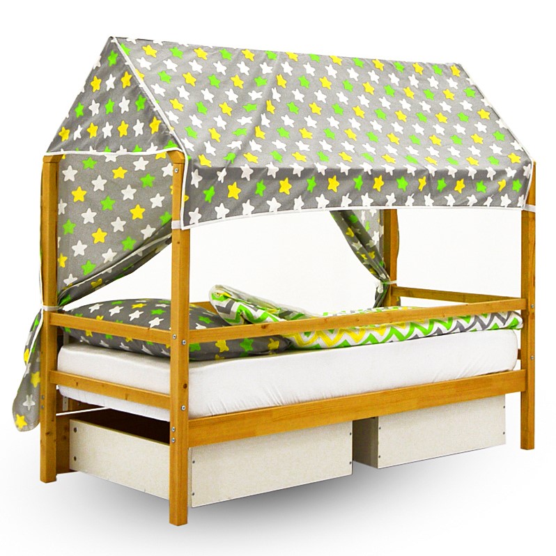 Крыша для кровати-домика текстильная Svogen звезды, желтый, белый, фон графит БЕЛЬМАРКО  00-3833098 Зеленый Santreyd  - Вид №3