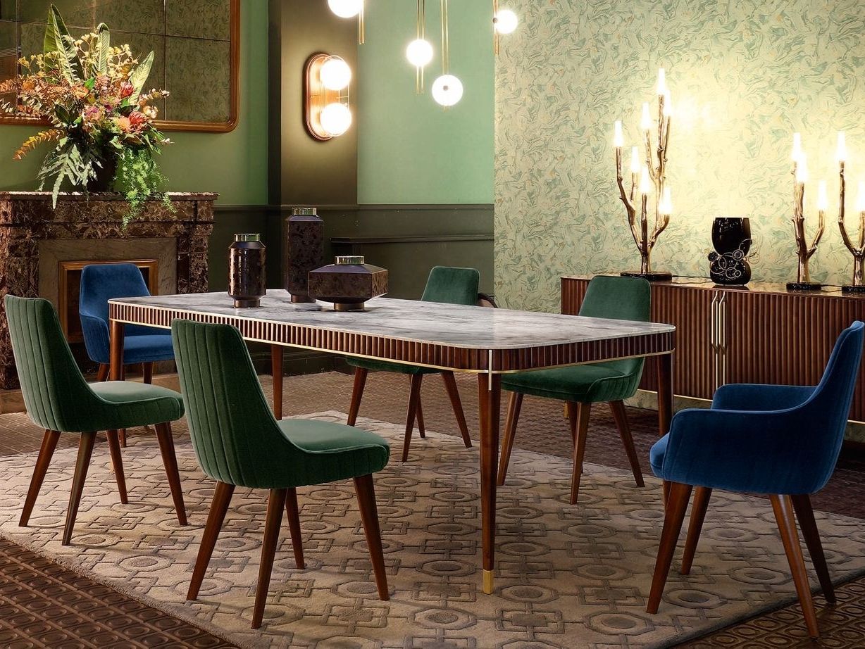 Прямоугольный вишневый стол и мраморная столешница ROCHE BOBOIS Eden-Rock ARCH-00078506