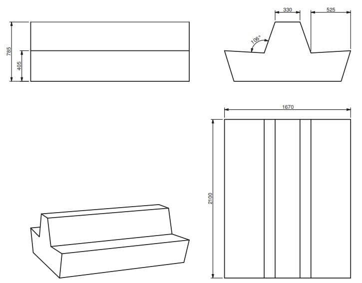 Двусторонний контрактный диван из пены QM Quinze & Milan Первичная ARCH-00028914 - Вид №2