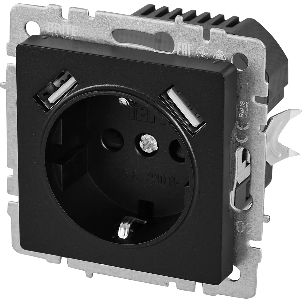 Розетка IEK Brite с USB-портом для скрытого монтажа в черном цвете 87761553 STLM-1361114 - Вид №1