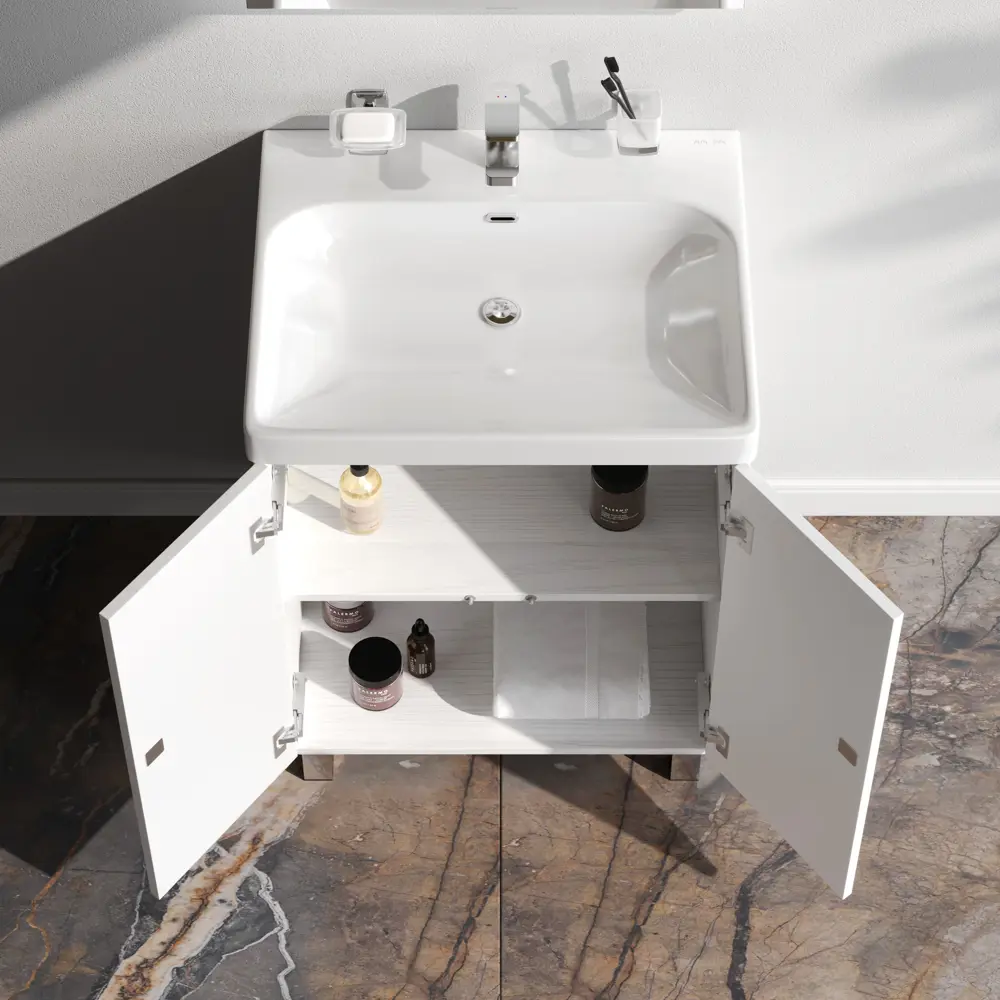 Тумба под раковину AM.PM Stern 60 см белая с декором под дерево 89430350 STLM-1577192 - Вид №2