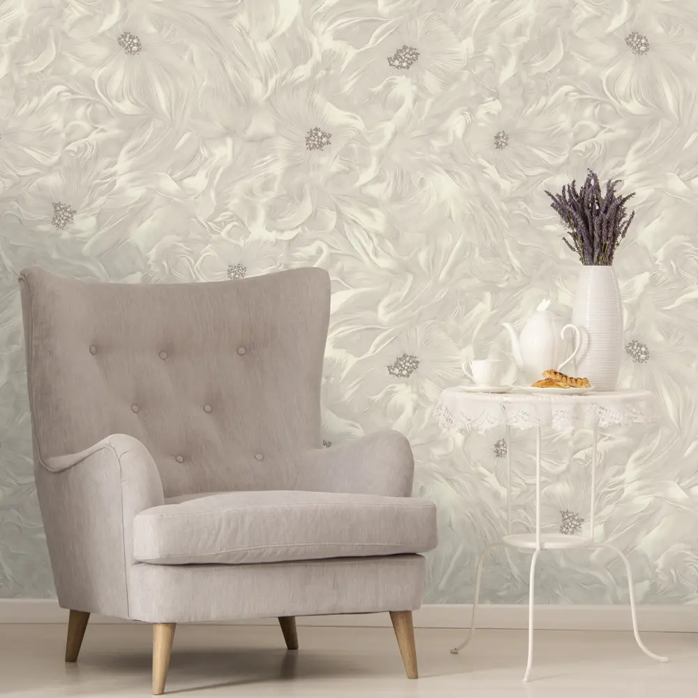 Флизелиновые обои Euro Decor Mia с цветочным узором, бежевые 1.06 м 89423752 STLM-1563511 - Вид №3