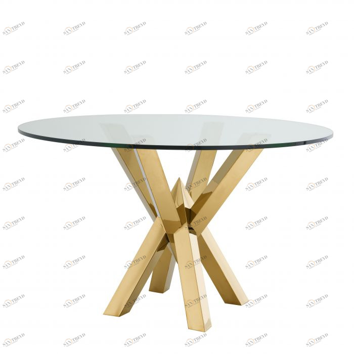 Обеденный стол круглый со стеклянное столешницей 125 см золотой Dining Table Triumph EICHHOLTZ  00-3879042 Золото;прозрачный 