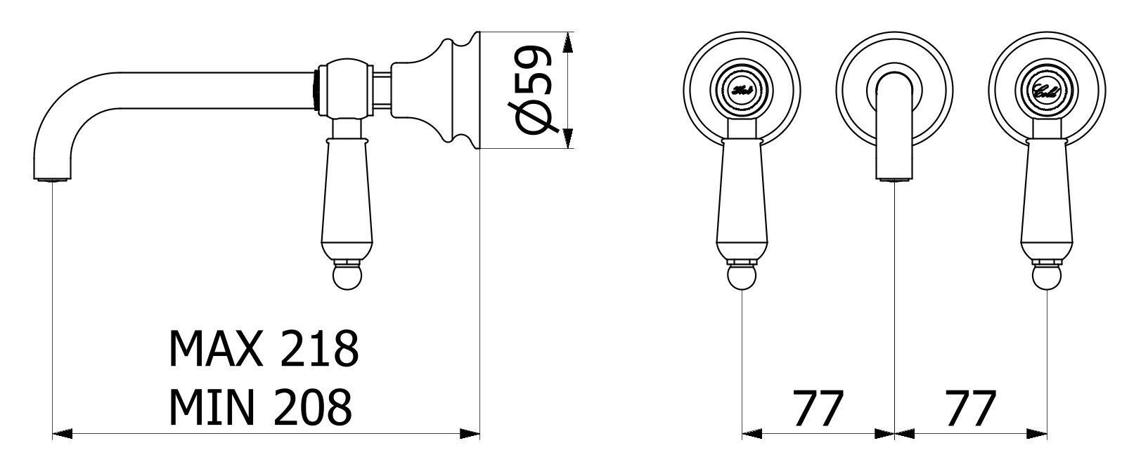 Настенный смеситель для раковины с 3 отверстиями IB Hermes + Hermes Elle ARCH-00099861 - Вид №6