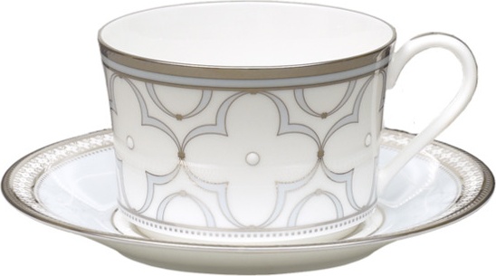 10665467 Noritake Набор из 6 чашек чайных с блюдцами Noritake "Трефолио,платиновый кант" 250мл Фарфор, Керамика 