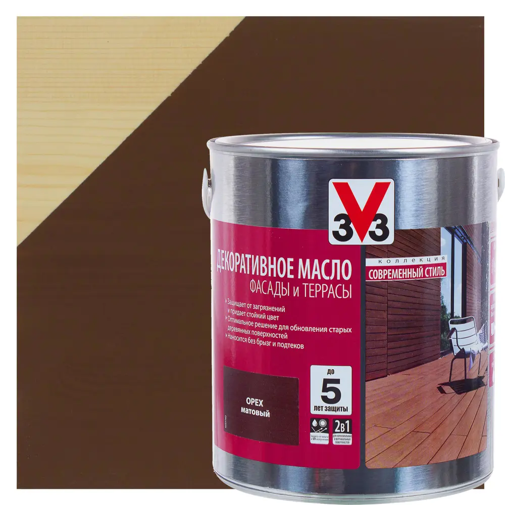 Масло для фасадов и террас V33 цвет орех 2.5 л STLM-2109985