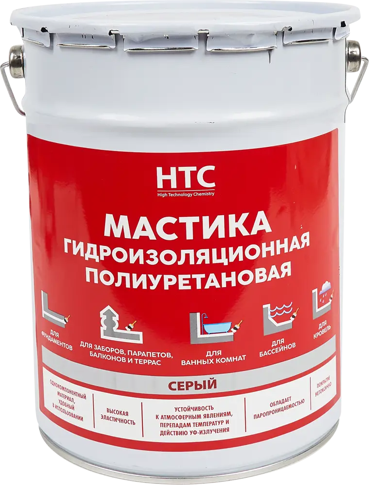 84783424 Мастика гидроизоляционная полиуретановая HTC 6 кг цвет серый STLM-0055076
