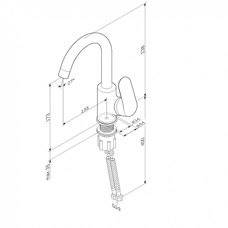 F8002700 смеситель для умывальника с поворотным изливом хром шт. AM.PM Like - Вид №8