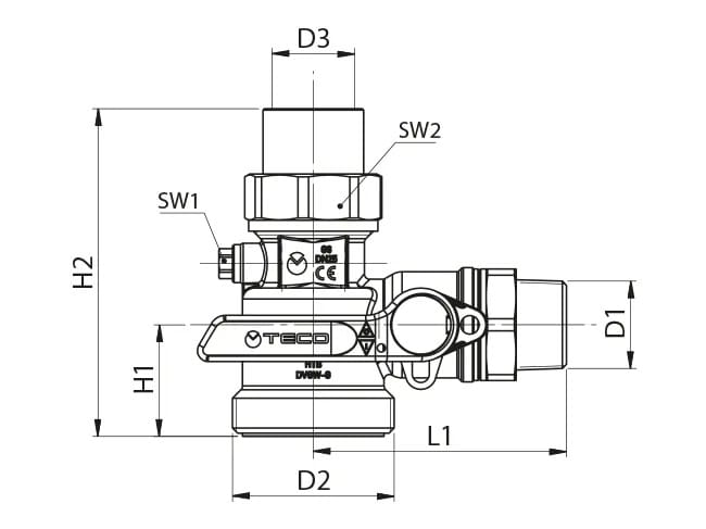 Прямые однотрубные клапаны газового счетчика и запираемый блок 90° с резьбой TECO G6 ARCH-00109332 - Вид №3