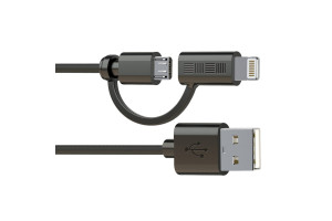 17458632 Кабель , microUSB + iPhone5 8pin MFi 1.0m черный, B201 37165 Interstep