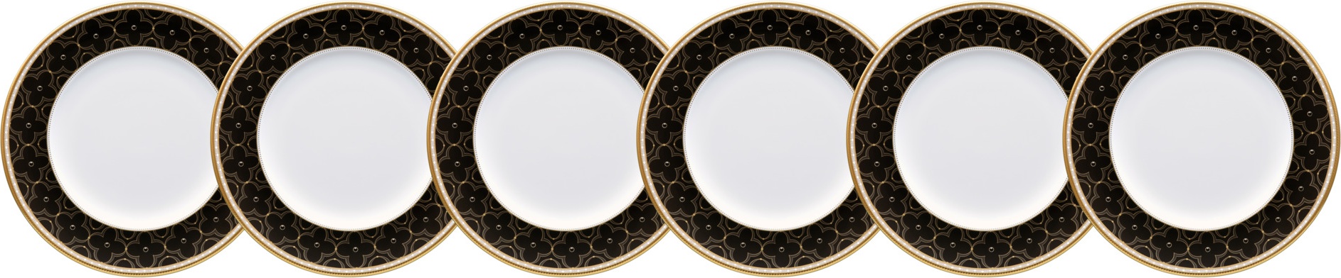 10645219 Noritake Набор из 6 тарелок акцентных Noritake "Трефолио,золотой кант" 25см Фарфор костяной 