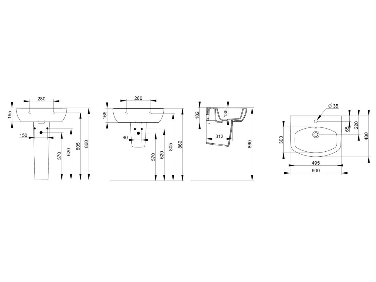 Керамическая подвесная раковина с переливом Ceramica Dolomite Mia ARCH-00143179 - Вид №6