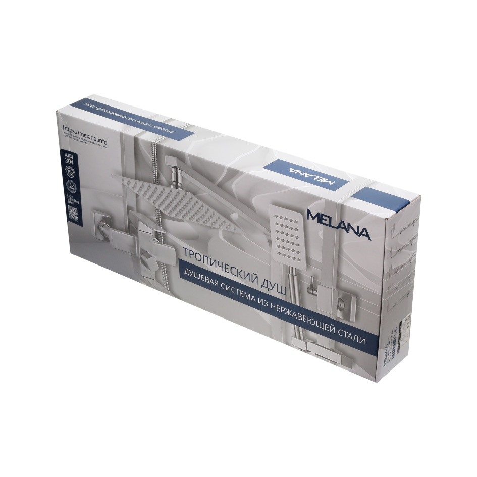 Душевая система MELANA-610107 Tondo нерж.сталь, с тропическим душем, лейкой и смесителем 610107 - Вид №2