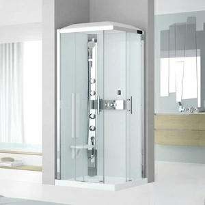 Душевая кабина 80x80 GLAX 3 A80 HYDROMASSAGE Novellini GLAX 3 с высоким душевым поддоном, серебристым профилем и крышей