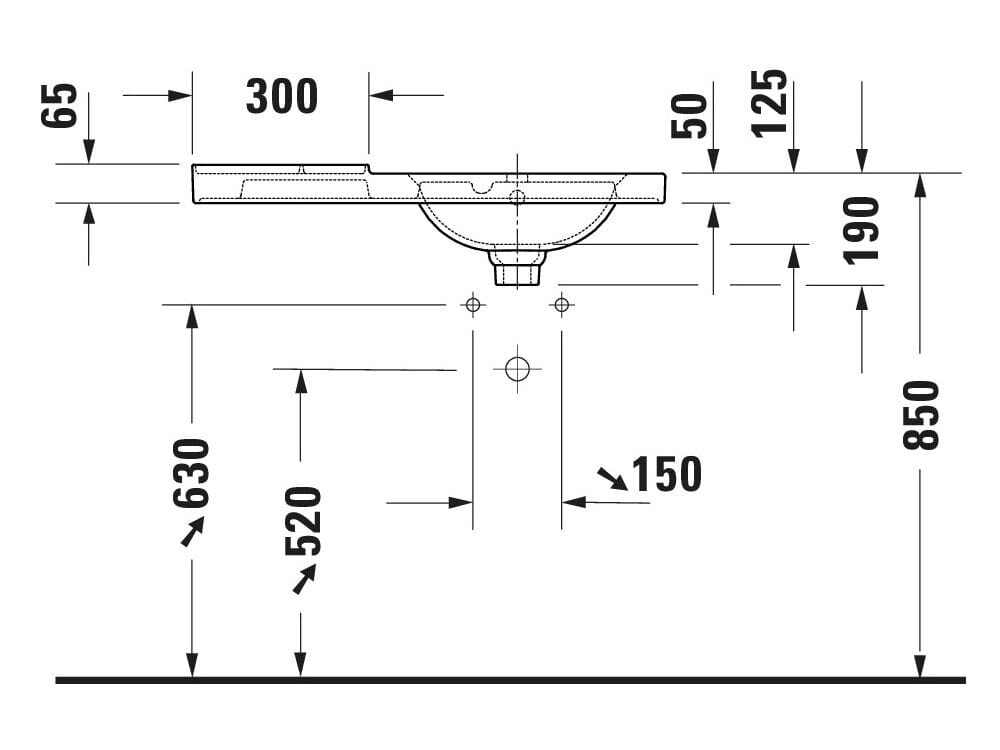 Керамическая прямоугольная раковина с полукругом Duravit Aurena ARCH-00112502 - Вид №4
