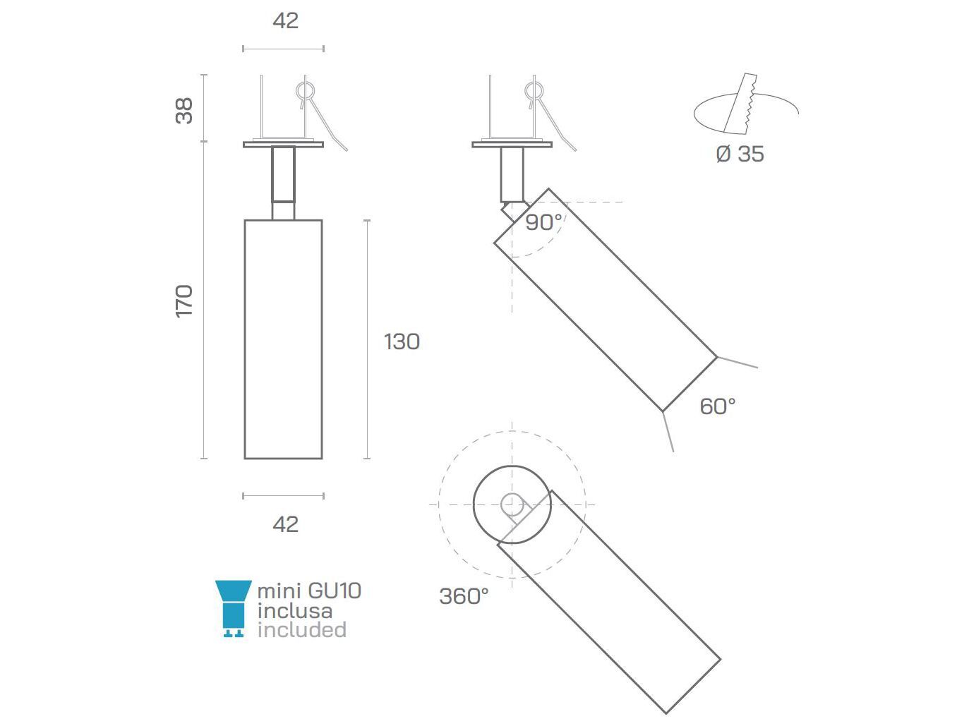 Круглый поворотный алюминиевый прожектор с утопленной розеткой Amarcords Tobe ARCH-00119362 - Вид №12