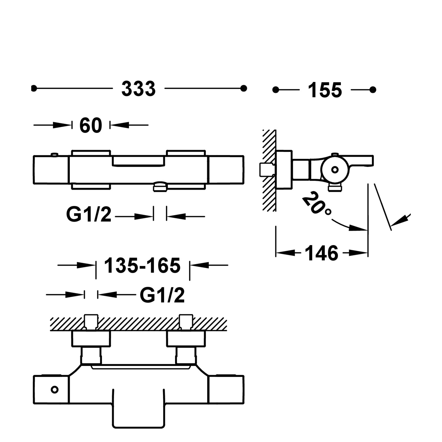 Настенный термостатический смеситель TRESMOSTATIC для ванны и душа-21174409NM TRES Thermostatic 21117409NM - Вид №1