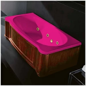 Ванна Gruppo treesse New Classic Young STD-V6747-SX-WO-RZ розовая с золотой фурнитурой и гидромассажем прямоугольная левая деревянная панель орех